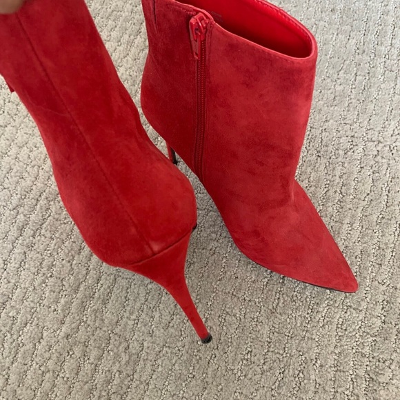 Red Suede Ankle Booties - Picture 2 of 3